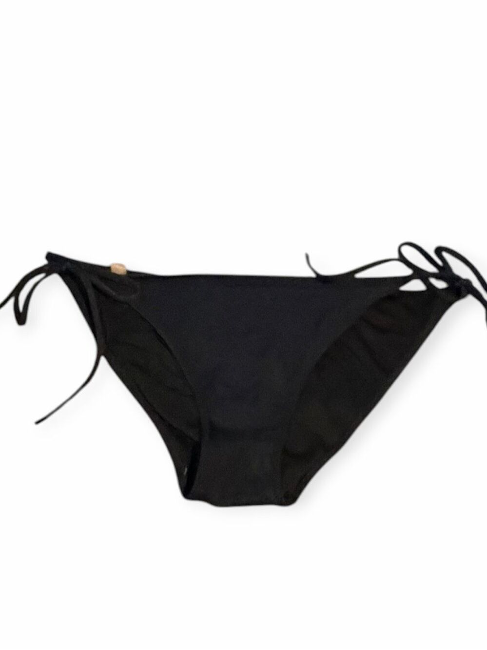 VICTORIA’S SECRET Black Side Tie Bikini Bottom Gold Logo Swim Medium